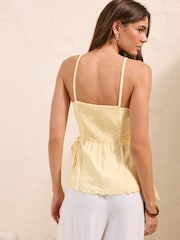 Friends Like These Butter Yellow Scallop Linen Blend Waistcoat With Ties - Image 5 of 5