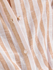 Friends Like These Neutral Stripe Tie Front Short Sleeve Blouse - Image 2 of 5