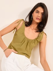 Friends Like These Green Poplin Scoop Neck Cami With Shoulder Ties - Image 1 of 5