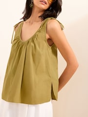 Friends Like These Green Poplin Scoop Neck Cami With Shoulder Ties - Image 4 of 5