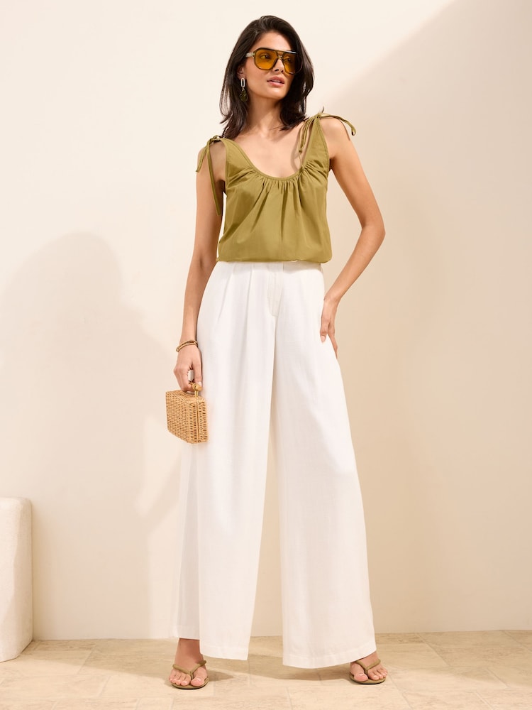 Friends Like These Green Poplin Scoop Neck Cami With Shoulder Ties - Image 5 of 5