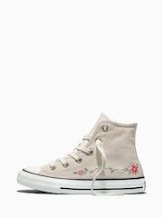Converse Cream Chuck Taylor Flower Print Hightop Trainers - Image 2 of 7