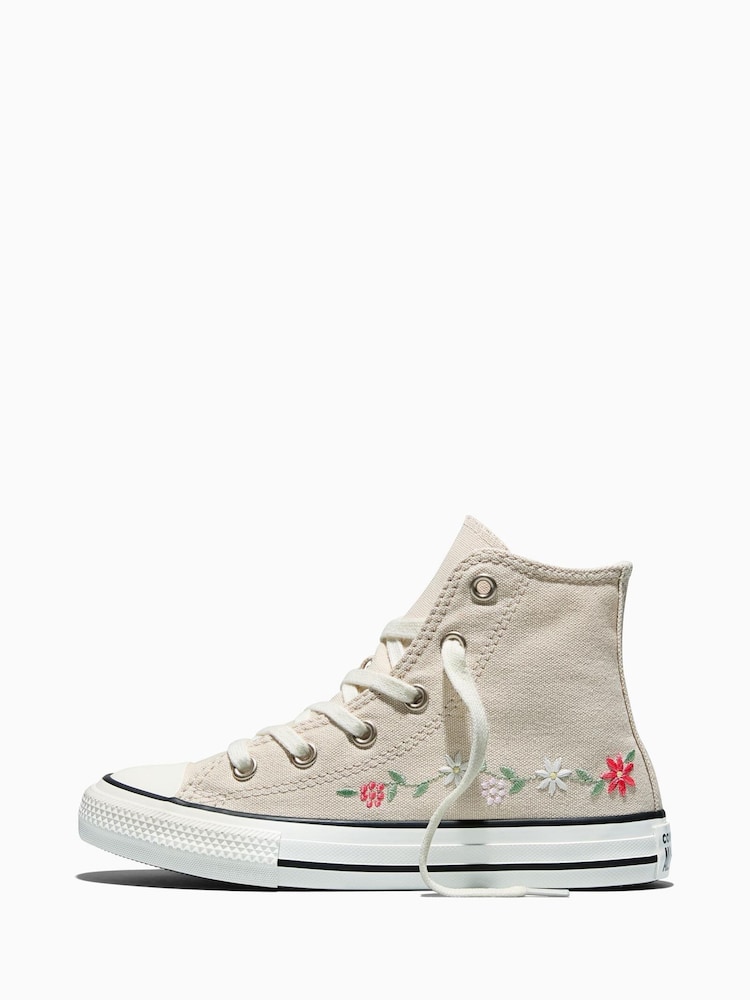 Converse Cream Chuck Taylor Flower Print Hightop Trainers - Image 2 of 7