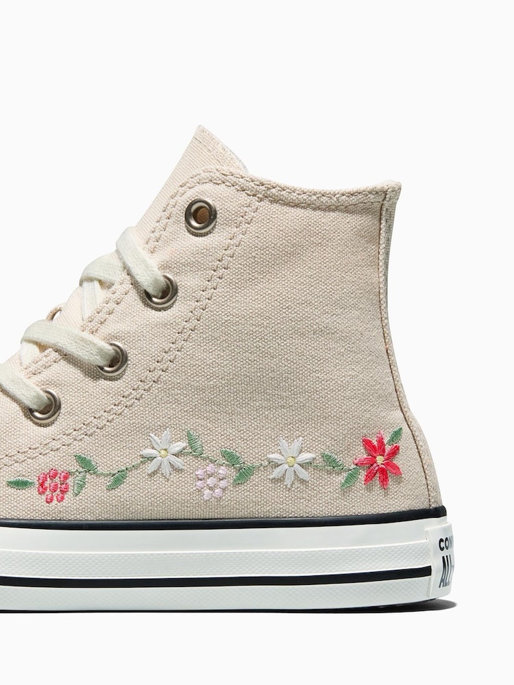 Converse Cream Chuck Taylor Flower Print Hightop Trainers - Image 7 of 7