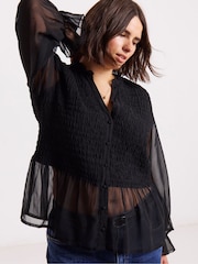 Simply Be Black Shirred Georgette V-Neck Blouse - Image 3 of 4