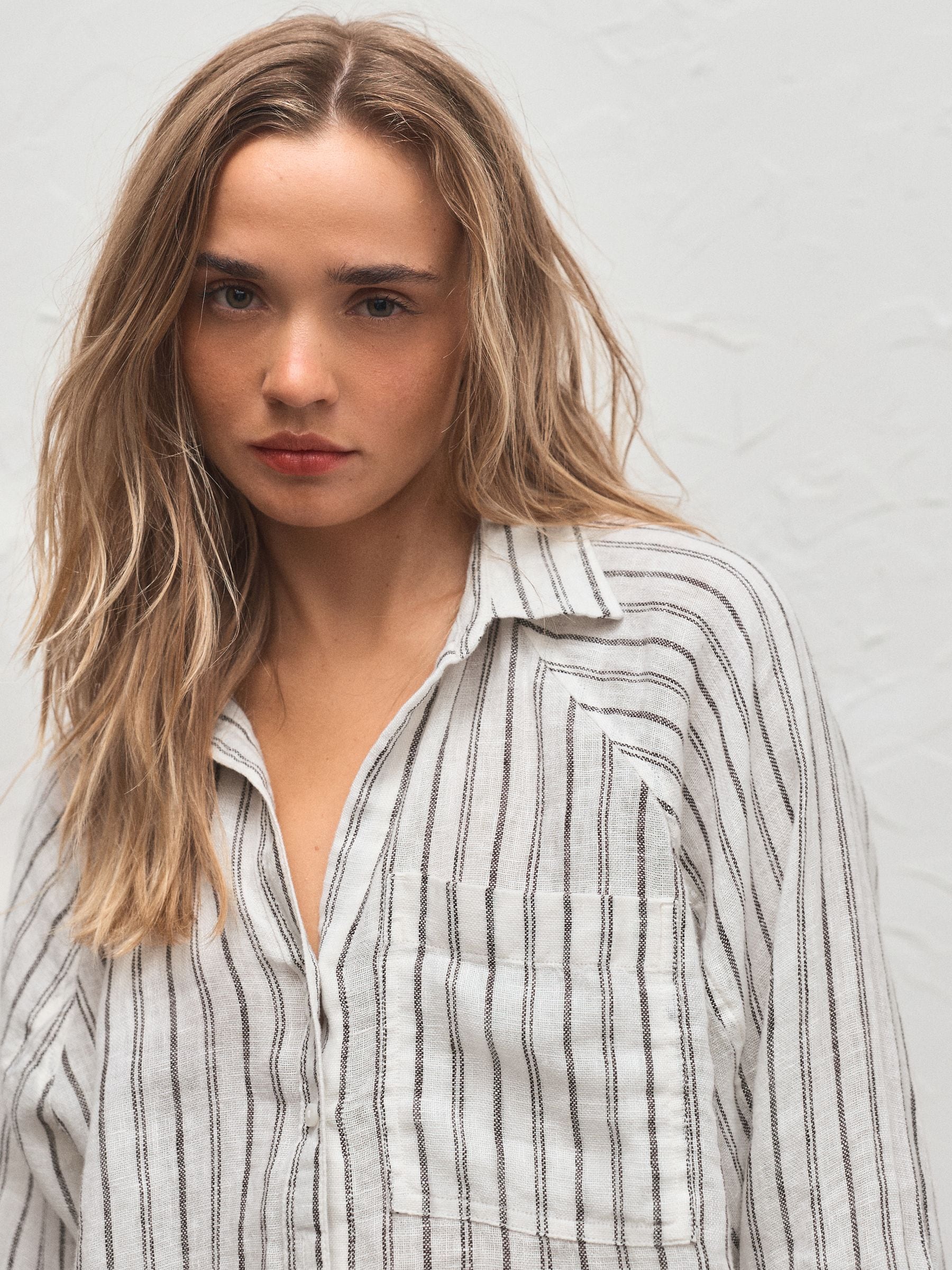 Buy Cream/Brown Stripe 100% Linen Shirt from Next USA
