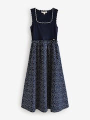 Laura Ashley Navy 2 in 1 Scalloped Edge Polka Dot Midi Dress - Image 4 of 6