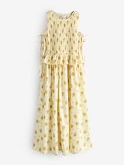 Laura Ashley Ecru/Yellow Sleeveless Shirred Floral Cotton Dress - Image 4 of 6
