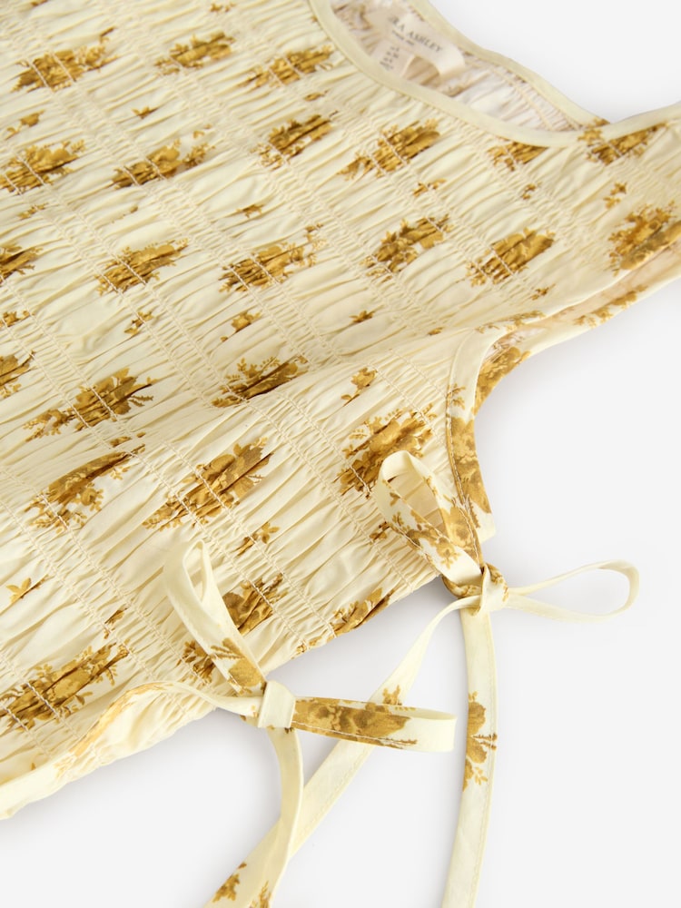 Laura Ashley Ecru/Yellow Sleeveless Shirred Floral Cotton Dress - Image 6 of 6