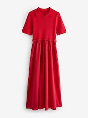 Laura Ashley Red 2 in 1 Knitted Collared Polo Dress with Cotton Skirt - Image 5 of 7