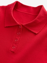 Laura Ashley Red 2 in 1 Knitted Collared Polo Dress with Cotton Skirt - Image 6 of 7