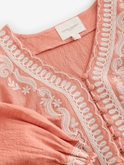 Laura Ashley Peach Pink Embroidered Cotton Mini Dress - Image 10 of 10