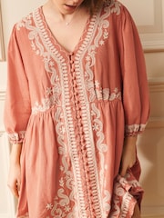 Laura Ashley Peach Pink Embroidered Cotton Mini Dress - Image 6 of 10