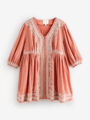 Laura Ashley Peach Pink Embroidered Cotton Mini Dress - Image 8 of 10
