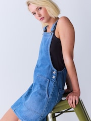 Mid Blue Denim Dungaree Mini Dress - Image 1 of 8