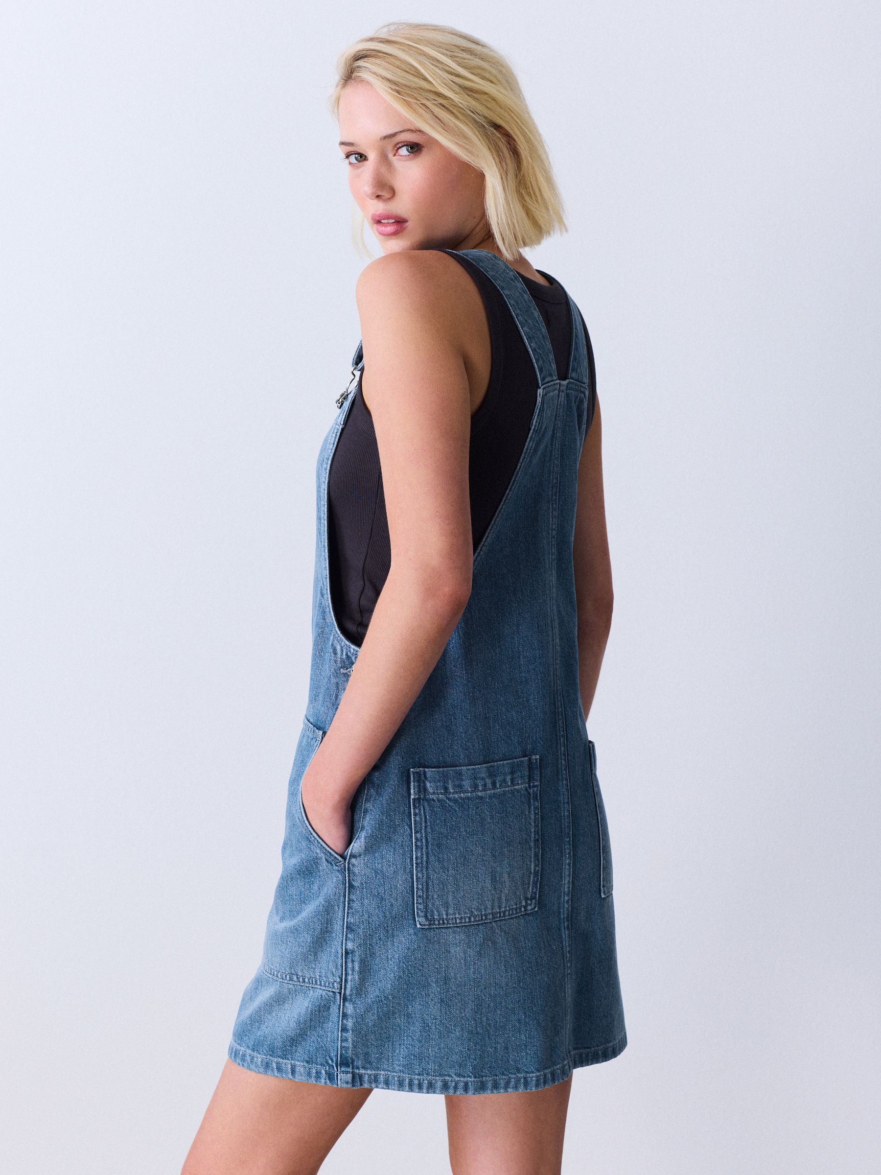 Buy Mid Blue Denim Dungaree Mini Dress from Next USA