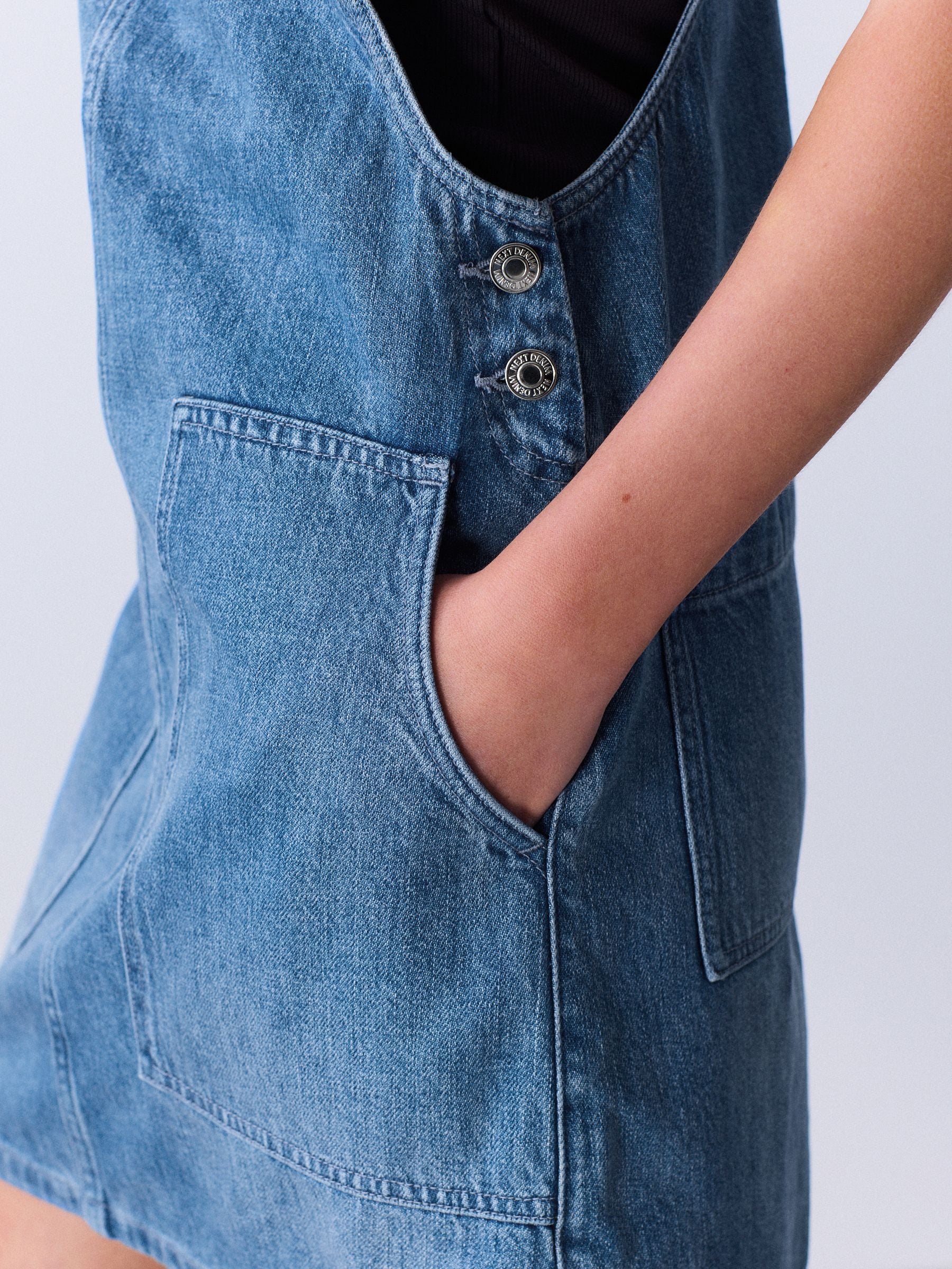 Buy Mid Blue Denim Dungaree Mini Dress from Next USA