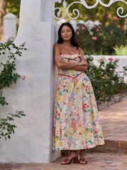 Laura Ashley Multi Cotton Everingham Meadow Bardot Corset Midi Dress - Image 3 of 5