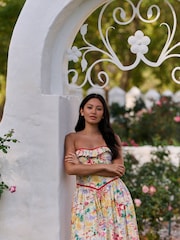 Laura Ashley Multi Cotton Everingham Meadow Bardot Corset Midi Dress - Image 4 of 5