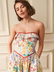 Laura Ashley Multi Cotton Everingham Meadow Bardot Corset Midi Dress - Image 5 of 5