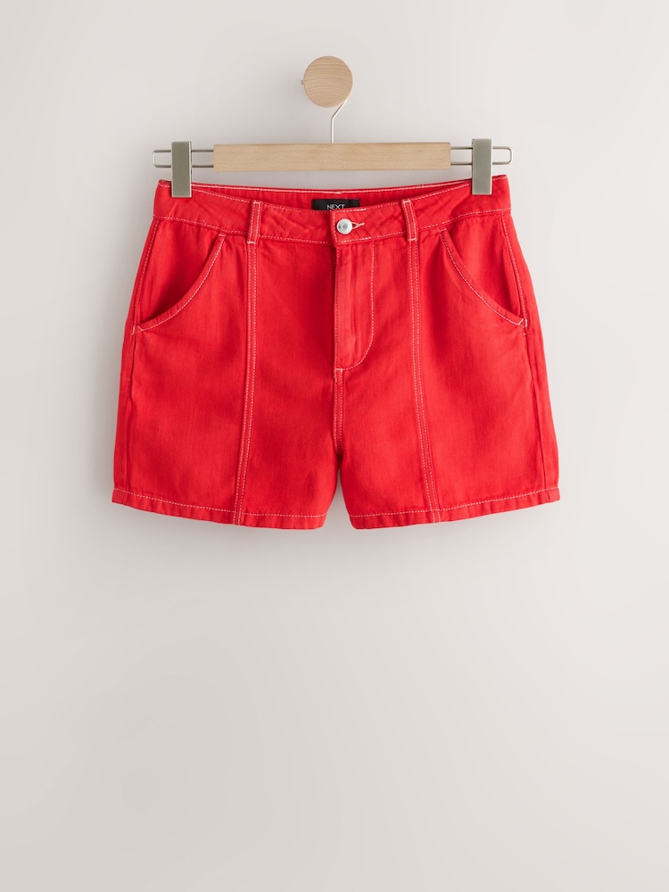 Red Tailored Denim Shorts - Image 1 of 4