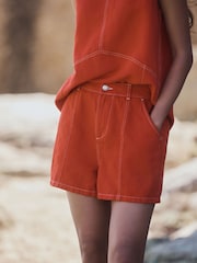 Red Tailored Denim Shorts - Image 6 of 9