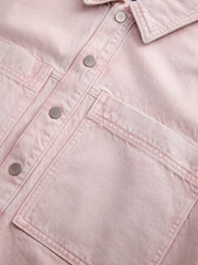 Light Pink Short Sleeve Utility Denim Mini Dress - Image 3 of 3