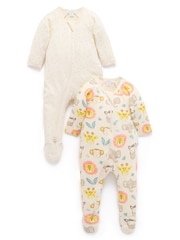 Purebaby Natural Zip Sleepsuits 2 Pack - Image 1 of 4