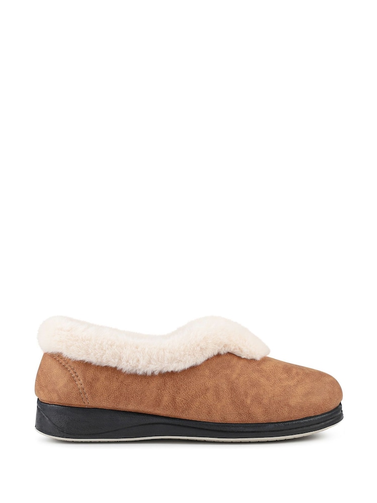 Pavers Brown Wide Fit Memory Foam Cosy Slippers - Image 1 of 5 Pavers Brown Wide Fit Memory Foam Cosy Slippers - Image 1 of 5