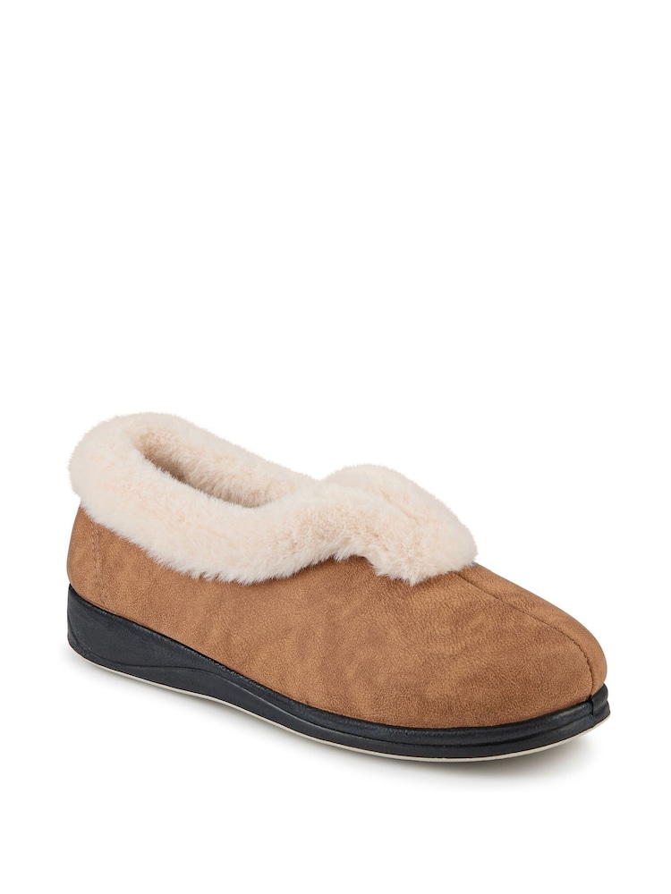 Pavers Brown Wide Fit Memory Foam Cosy Slippers - Image 2 of 5 Pavers Brown Wide Fit Memory Foam Cosy Slippers - Image 2 of 5