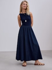 Rinse Blue Jersey Denim Mix Sleeveless Maxi Dress - Image 1 of 9
