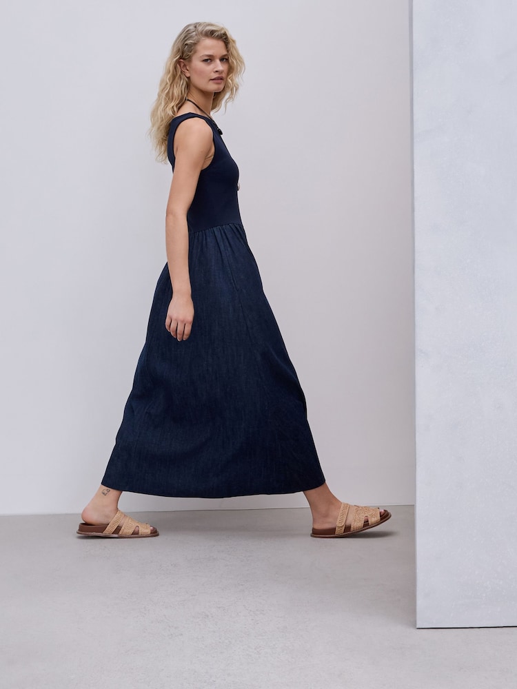 Rinse Blue Jersey Denim Mix Sleeveless Maxi Dress - Image 2 of 9 Rinse Blue Jersey Denim Mix Sleeveless Maxi Dress - Image 2 of 9