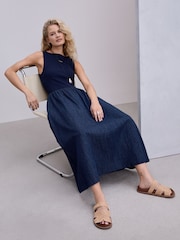 Rinse Blue Jersey Denim Mix Sleeveless Maxi Dress - Image 3 of 9