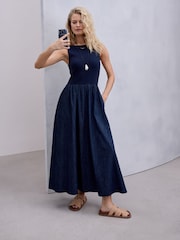 Rinse Blue Jersey Denim Mix Sleeveless Maxi Dress - Image 4 of 9