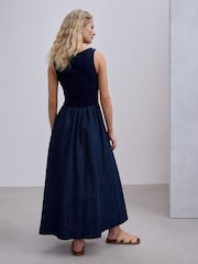 Rinse Blue Jersey Denim Mix Sleeveless Maxi Dress - Image 5 of 9