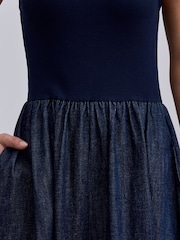 Rinse Blue Jersey Denim Mix Sleeveless Maxi Dress - Image 6 of 9