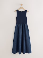 Rinse Blue Jersey Denim Mix Sleeveless Maxi Dress - Image 7 of 9