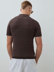 River Island Brown Short Sleeve Grid Texture Muscle Fit Polo Shirt - Image 2 of 4