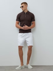 River Island Brown Short Sleeve Grid Texture Muscle Fit Polo Shirt - Image 3 of 4