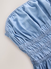 Dark Blue Bandeau Shirred Denim Jumpsuit - Image 6 of 7