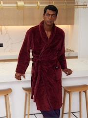Savile Row Company Red Burgundy Soft Fleece Dressing Gown with Piping - Image 1 of 5