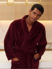 Savile Row Company Red Burgundy Soft Fleece Dressing Gown with Piping - Image 2 of 5