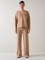 LK Bennett Dee Camel Knitted Drawstring Trousers - صورة 1 من 4