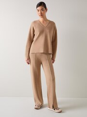 LK Bennett Dee Camel Knitted Drawstring Trousers - صورة 3 من 4