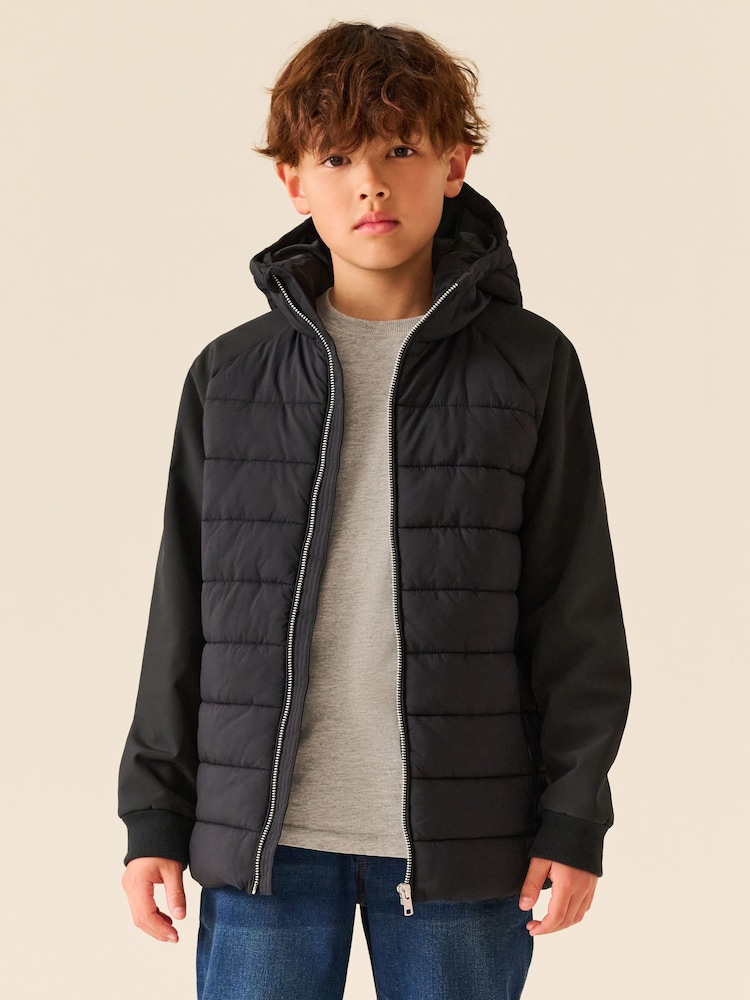 Black Hybrid Padded Jacket (3-16yrs) - Image 1 of 10 Black Hybrid Padded Jacket (3-16yrs) - Image 1 of 10