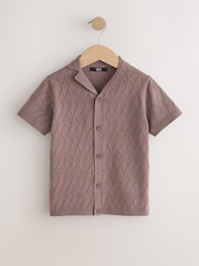 Marrón chocolate - Polo de punto con cuello de Revere texturizado (3-16 años) - Imagen 1 de 4