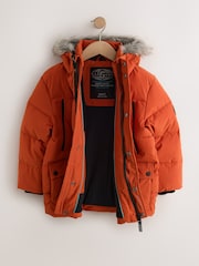 Orange Heavyweight Shower Resistant Faux Fur Trim Parka Coat (3-16yrs) - Image 12 of 15
