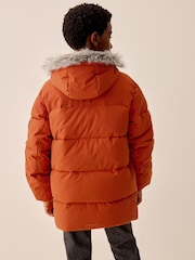 Orange Heavyweight Shower Resistant Faux Fur Trim Parka Coat (3-16yrs) - Image 4 of 15