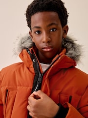 Orange Heavyweight Shower Resistant Faux Fur Trim Parka Coat (3-16yrs) - Image 5 of 15