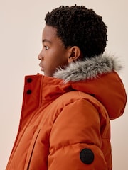 Orange Heavyweight Shower Resistant Faux Fur Trim Parka Coat (3-16yrs) - Image 7 of 15